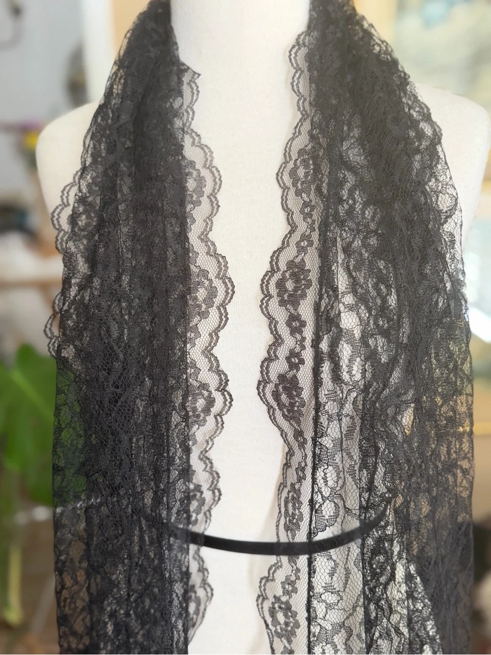 Vintage Black Lace Mantilla/Morning Scarf